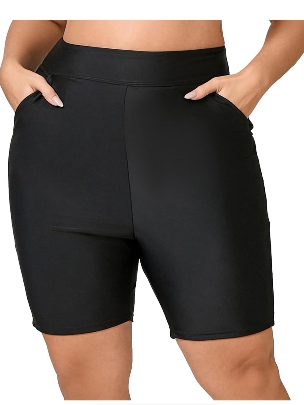 Halcurt Black High Waisted Quick Dry Modest Swim Board Shorts 1X